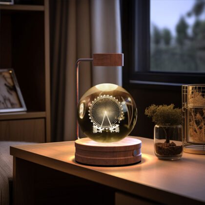 Crystal Ball Cosmic Dinosaur Indoor Night Light USB Power Warm Bedside Light Birthday Gift Night Lamp - Dark wood, Ferris wheel