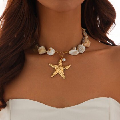 Classic Conch Pendant Necklace For Women Bohemian Starfish Beaded Choker Necklace Summer Beach Neck Fashion Jewelry - 02 Necklace Gold 6659
