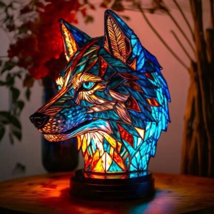 3D Colored Animal Light Desk Lamp Animal Series Decorative Night Light Animal Elephant Owl Cat Vintage Table Lamp Home Decoration - Magic Wolf Head, Large 22cm