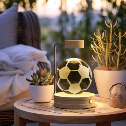 Crystal Ball Cosmic Dinosaur Indoor Night Light USB Power Warm Bedside Light Birthday Gift Night Lamp - Light wood, Football