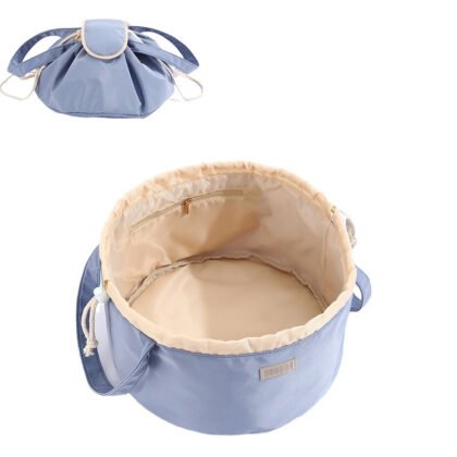 Barrel Drawstring Makeup Bag Large Capacity Women's Cosmetic Bag Toiletries Organizer Pouch Lady Travel Storage Case - Grey blue