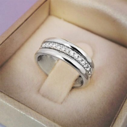 Simple Golden Sliver Rhinestones Ring Copper Plated RIngs Fashion Jewellery - White gold, 10