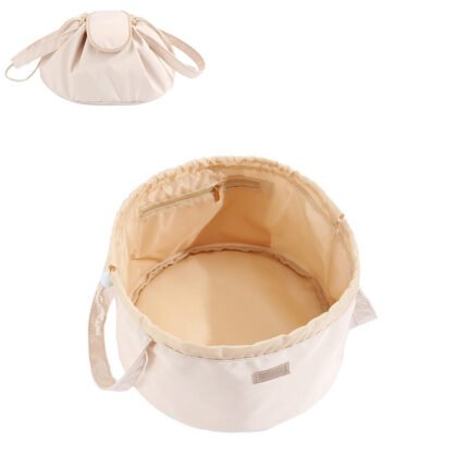 Barrel Drawstring Makeup Bag Large Capacity Women's Cosmetic Bag Toiletries Organizer Pouch Lady Travel Storage Case - Milk white