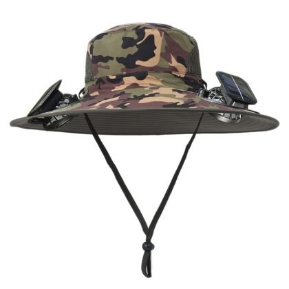 Outdoor Wide Brim Sun Hat With Solar Fan Wide Brim Solar Fan Outdoor Fishing Hat Solar USB Charging Solar Powered Hat Adjustable - Camouflage 2, Adjustable