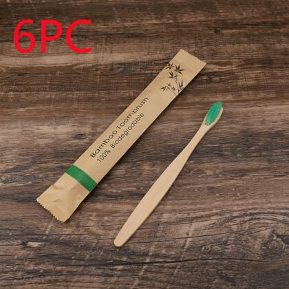 10Pcs Colorful Toothbrush Natural Bamboo Tooth Brush Set Soft Bristle Charcoal Teeth Eco Bamboo Toothbrushes Dental Oral Care - Green, 6PCS
