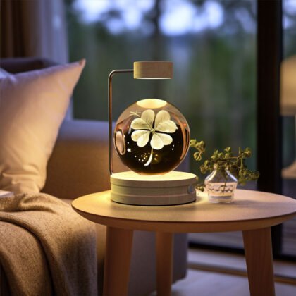 Crystal Ball Cosmic Dinosaur Indoor Night Light USB Power Warm Bedside Light Birthday Gift Night Lamp - Light wood, Fourleaf Grass