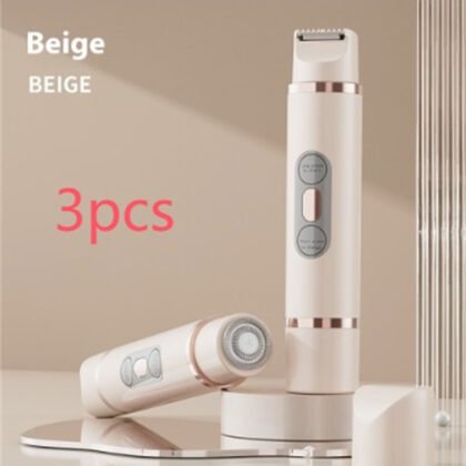 Dual-Head Electric Shaver Painless Women's Epilator Bikini Hair Removal Device Automatic Hair Trimmer Underarm Facial Lips Leg - Beige 3pcs