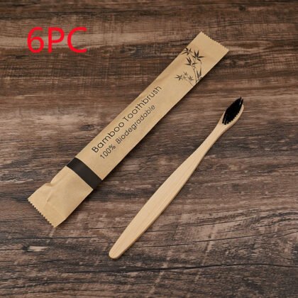 10Pcs Colorful Toothbrush Natural Bamboo Tooth Brush Set Soft Bristle Charcoal Teeth Eco Bamboo Toothbrushes Dental Oral Care - Black, 6PCS