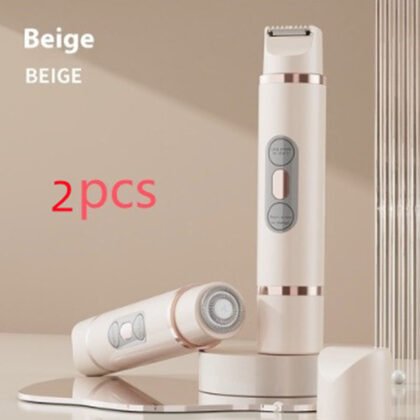 Dual-Head Electric Shaver Painless Women's Epilator Bikini Hair Removal Device Automatic Hair Trimmer Underarm Facial Lips Leg - Beige 2pcs