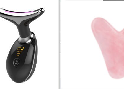 EMS Thermal Neck Lifting And Tighten Massager Electric Microcurrent Wrinkle Remover - Black Silver set